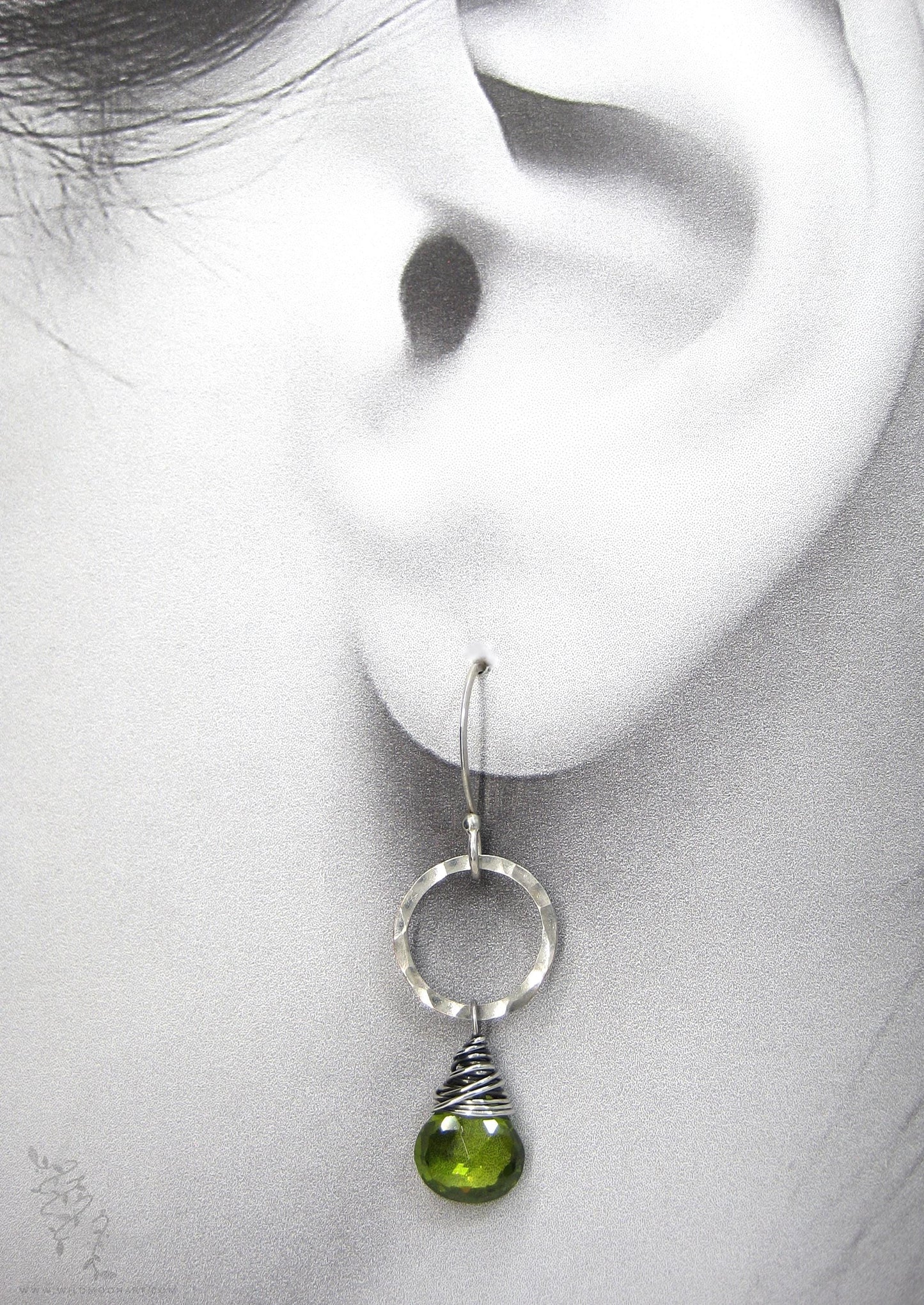 Peridot Earrings · Hammered Sterling Silver Peridot Dangle Earrings