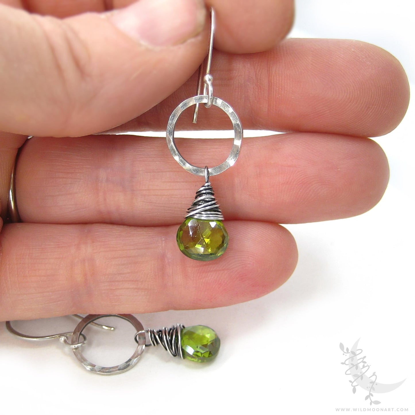 Peridot Earrings · Hammered Sterling Silver Peridot Dangle Earrings