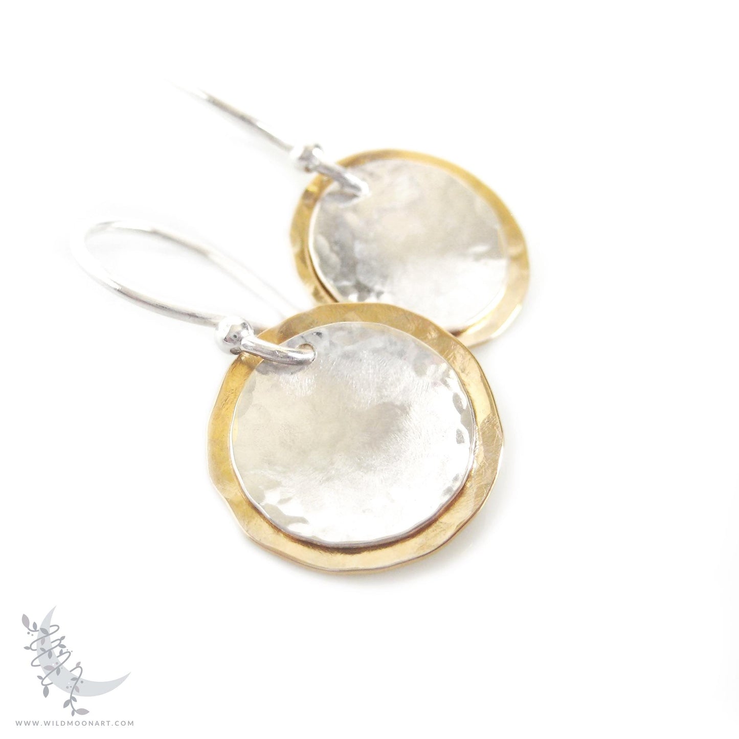 Gold & Sterling Silver Earrings · Mixed Metal Hand Hammered 14k Gold Filled Coin Dangle Earrings