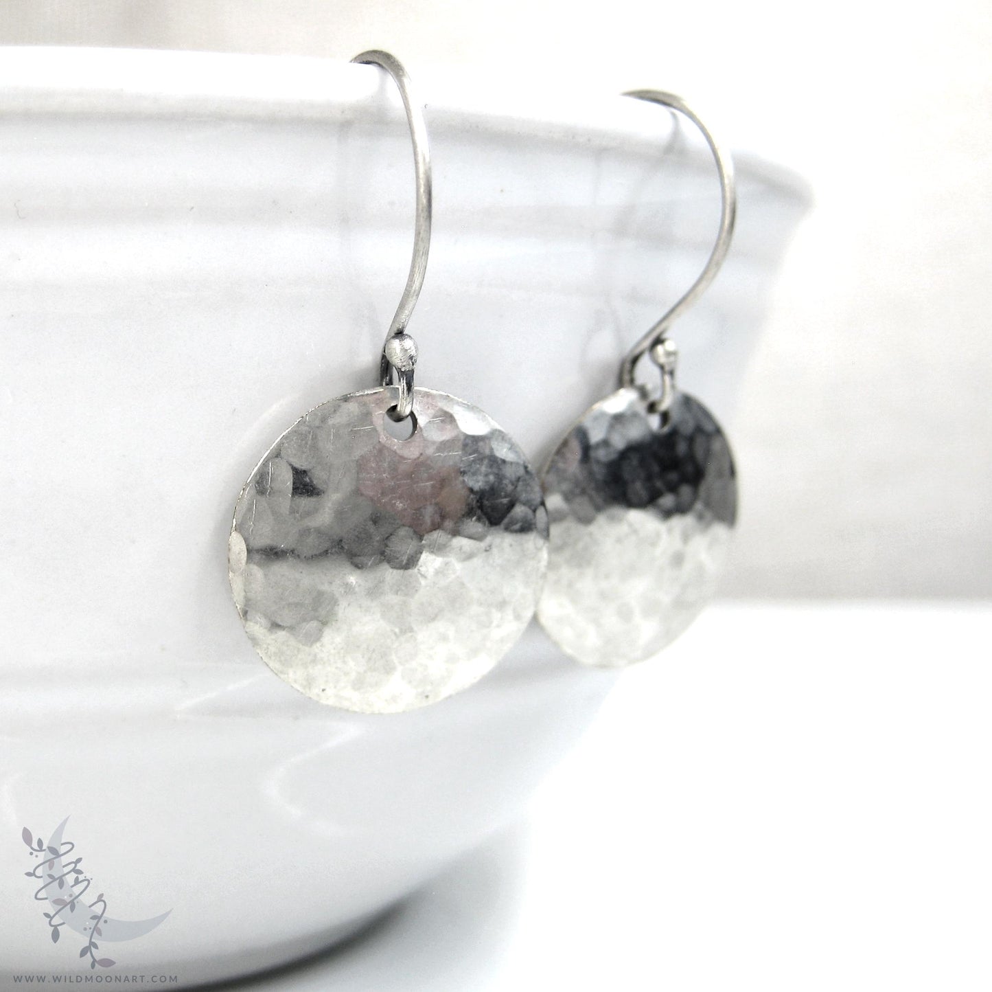 Hand Hammered Sterling Silver Earrings · Small Minimalist Upcycled Silver Coin Dangle Earrings