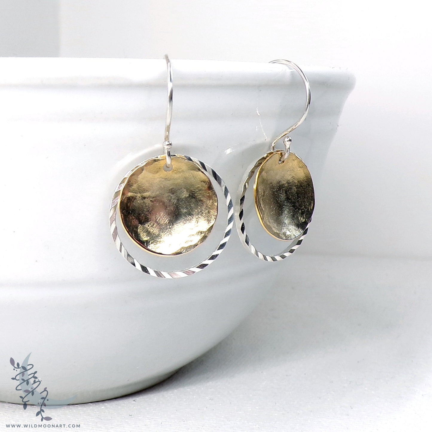 Gold & Silver Earrings · Mixed Metal Hammered Dangle Earrings