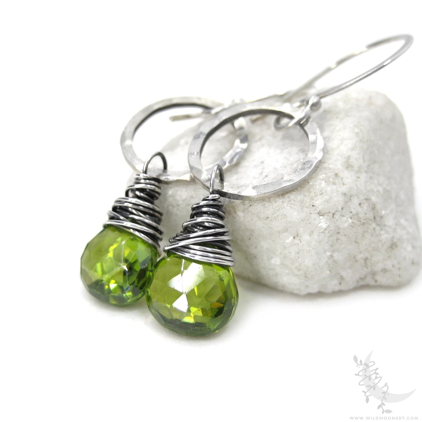Peridot Earrings · Hammered Sterling Silver Peridot Dangle Earrings