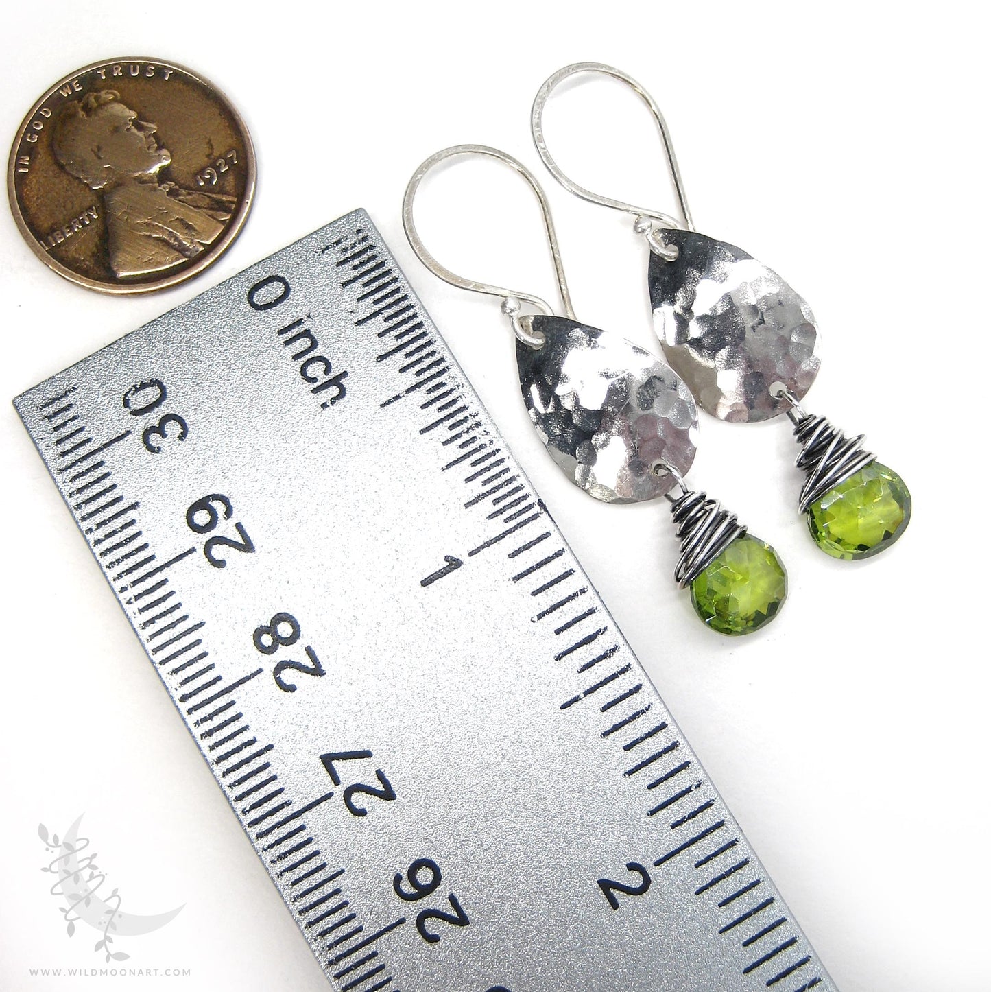 Peridot Earrings · Hammered Teardrop Sterling Silver Dangle Earrings