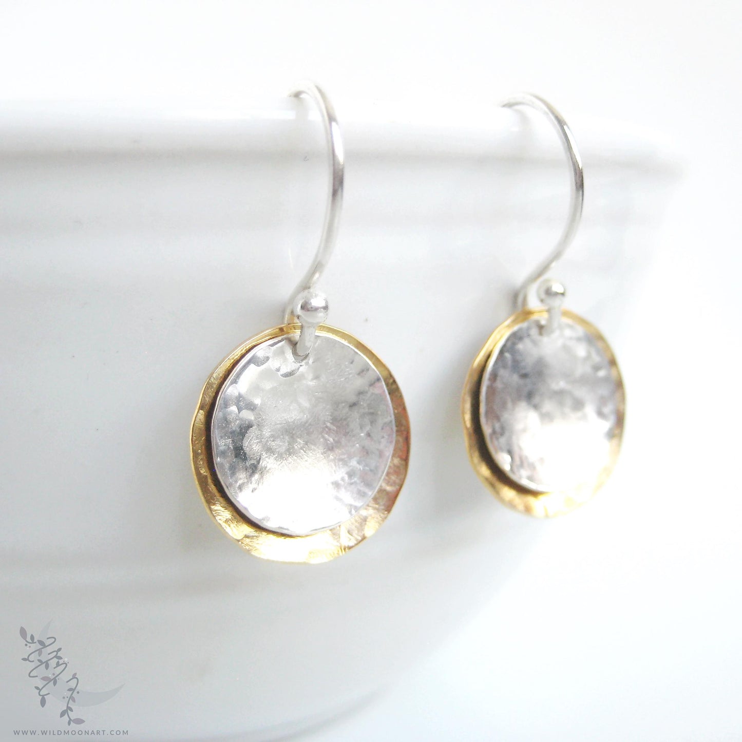 Gold & Sterling Silver Earrings · Mixed Metal Hand Hammered 14k Gold Filled Coin Dangle Earrings