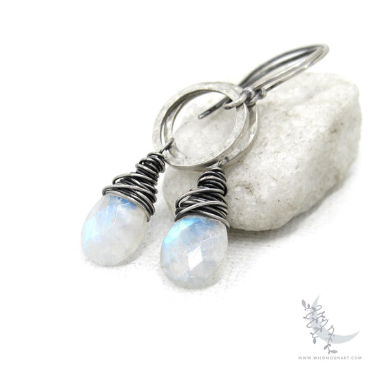 Moonstone Earrings · Hammered Sterling Silver Dangle Earrings