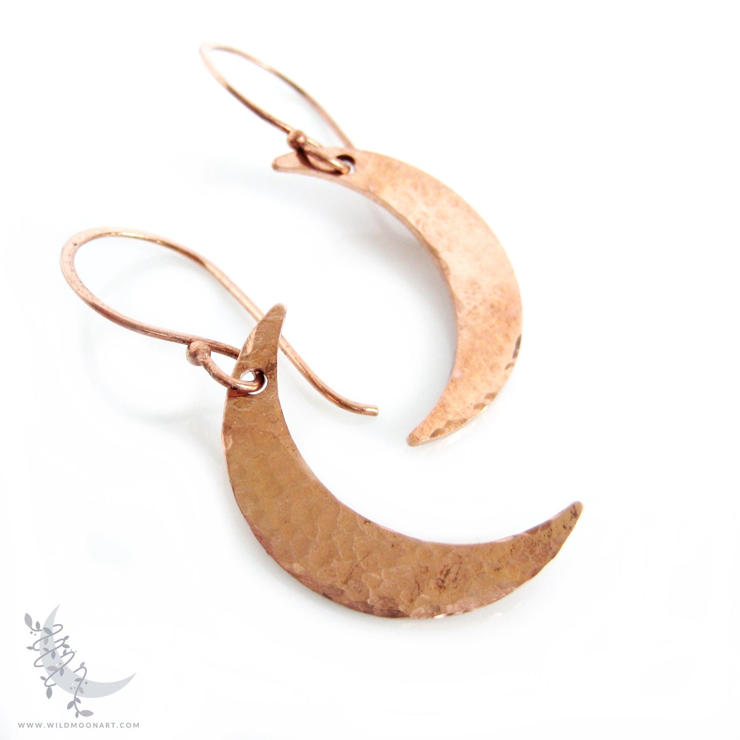 Copper Moon Earrings · Handmade Hammered Crescent Moon Dangle Earrings
