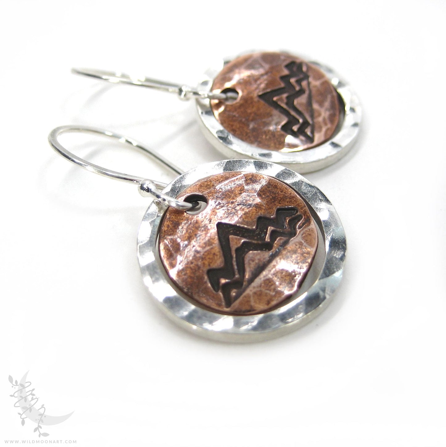 Mountain Earrings · Mixed Metal Sterling Silver & Copper Hammered Dangle Earrings