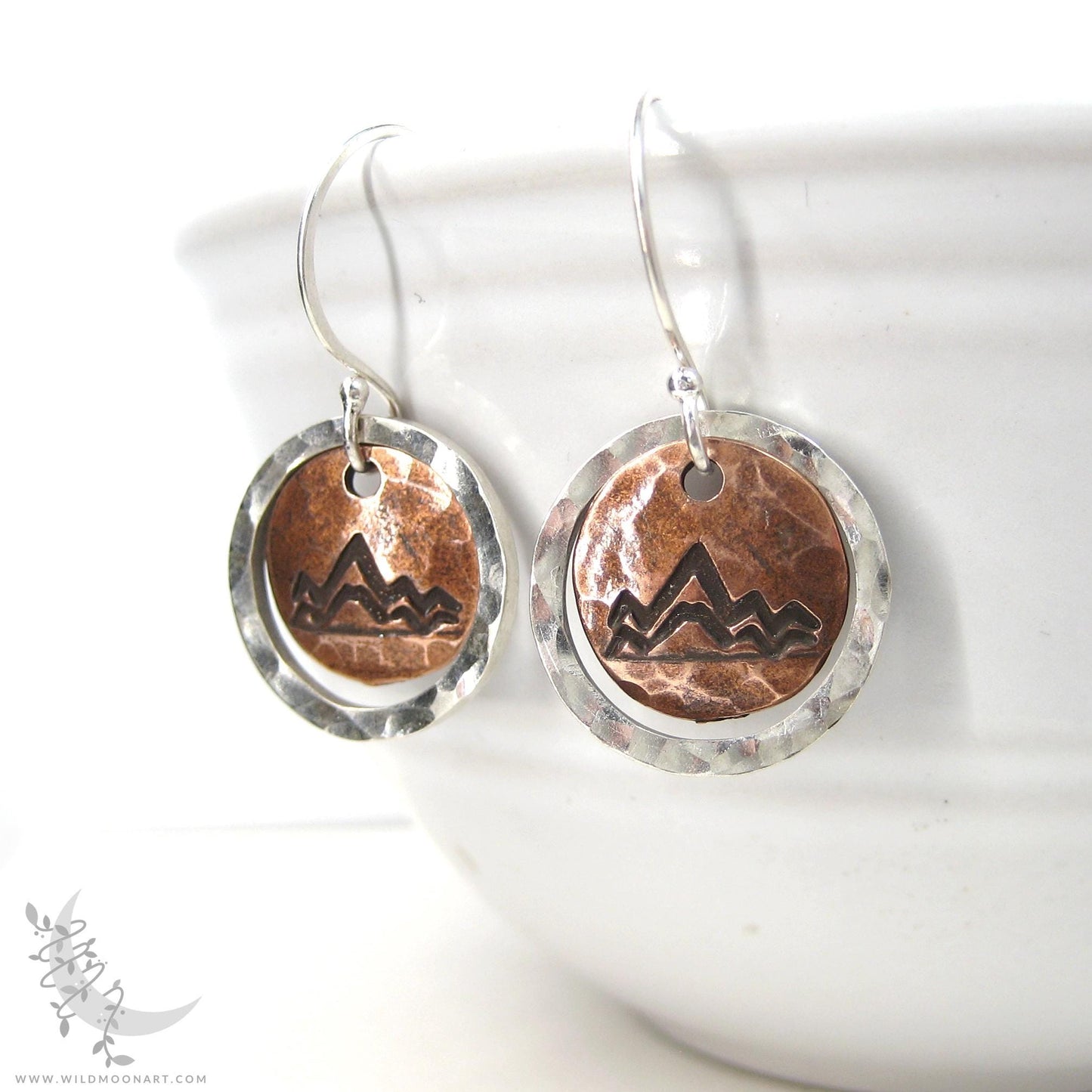 Mountain Earrings · Mixed Metal Sterling Silver & Copper Hammered Dangle Earrings