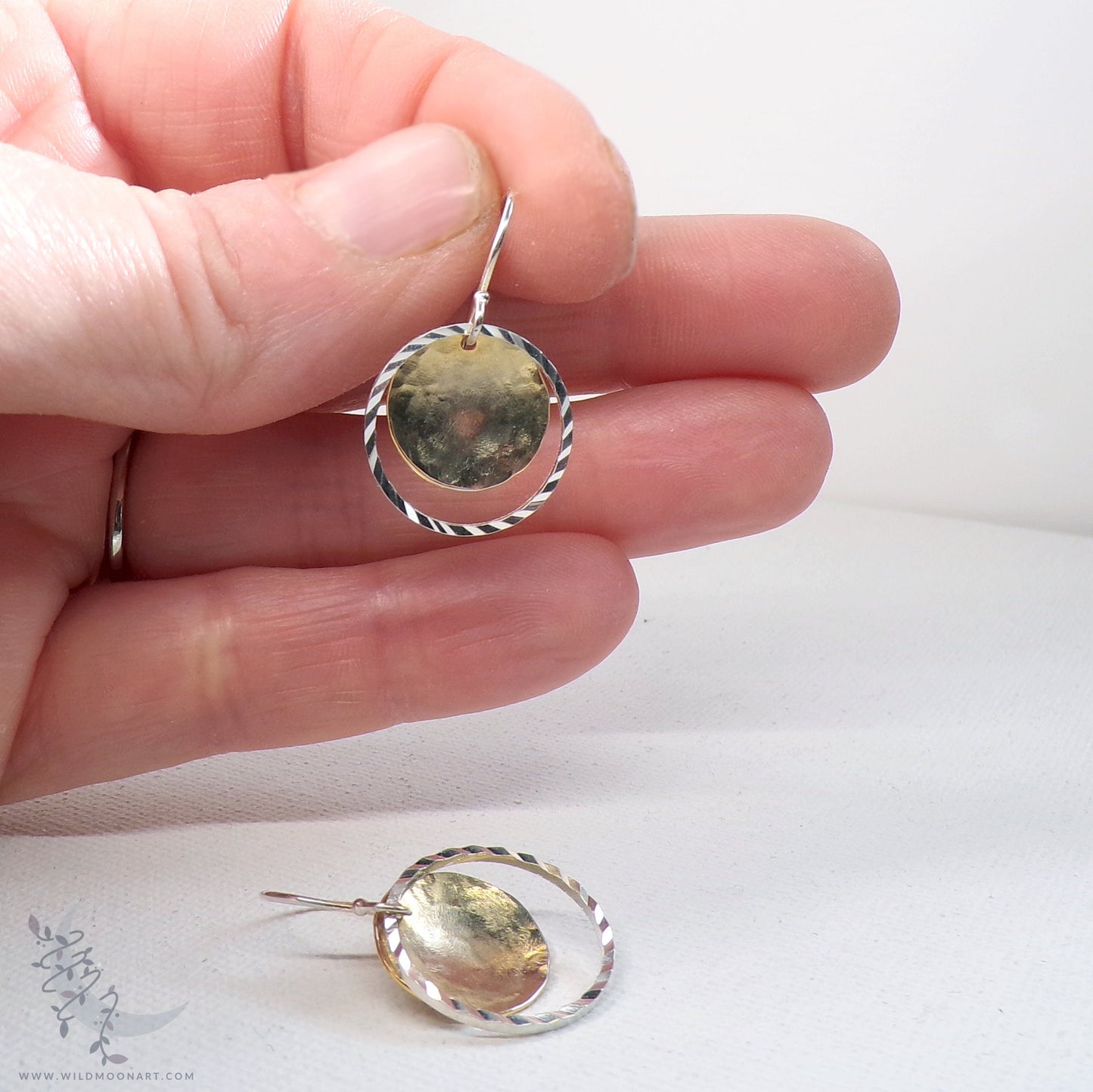 Gold & Silver Earrings · Mixed Metal Hammered Dangle Earrings