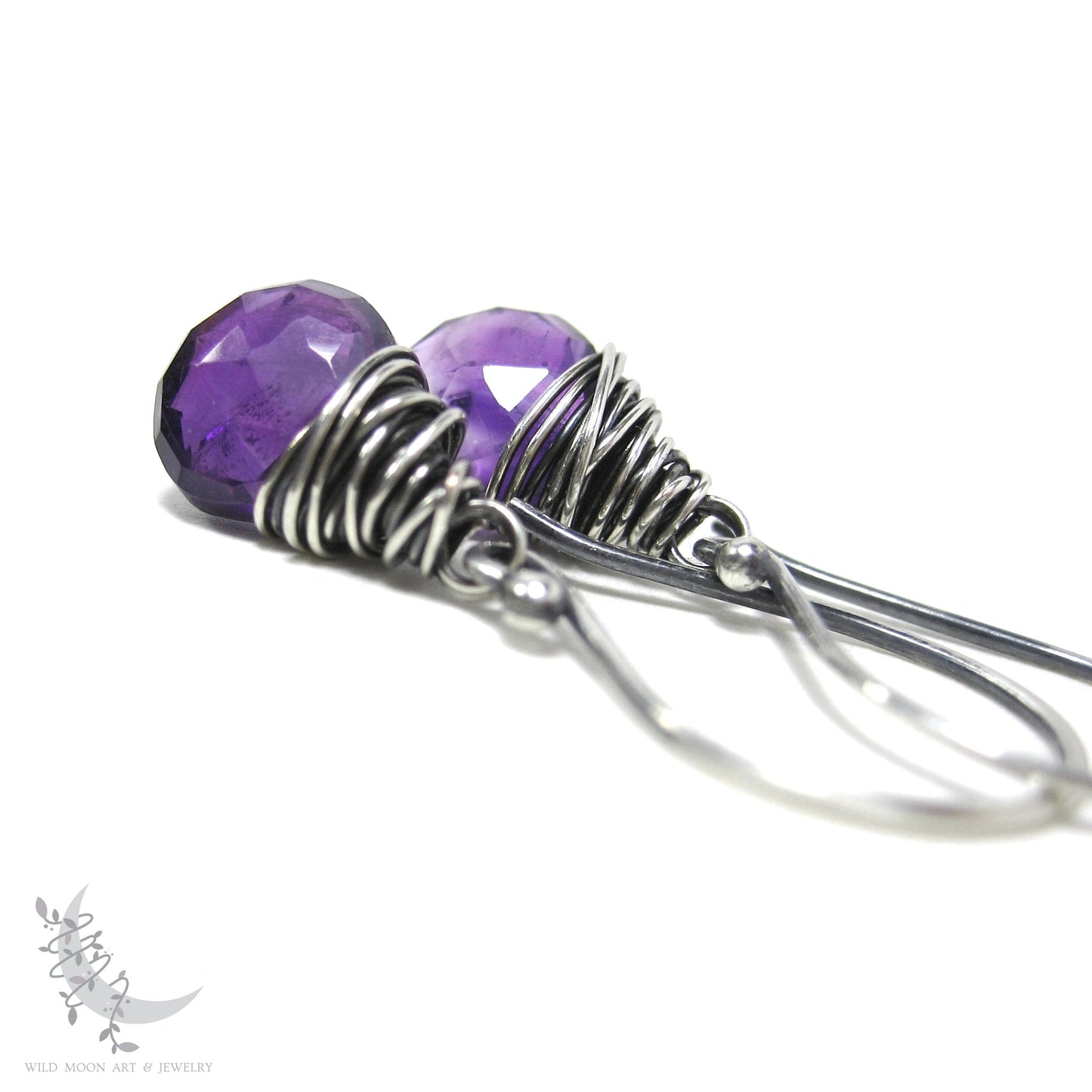 Dainty Amethyst Earrings · Sterling Silver Dangle Earrings