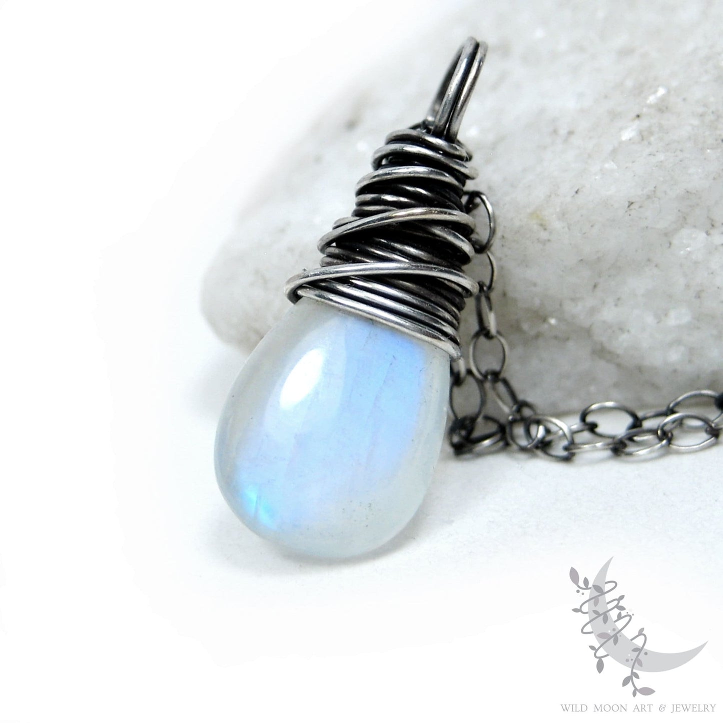 Dainty Moonstone Necklace · Sterling Silver Rainbow Moonstone Pendant