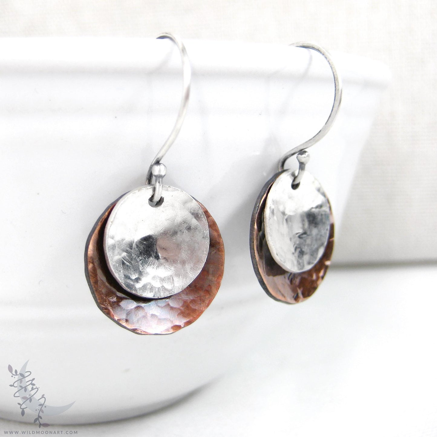 Mixed Metal Copper & Sterling Silver Earrings · Antiqued & Hand Hammered (s)