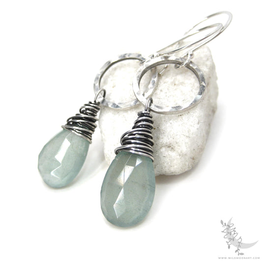 Aquamarine Earrings · Hammered Sterling Silver Dangle Earrings