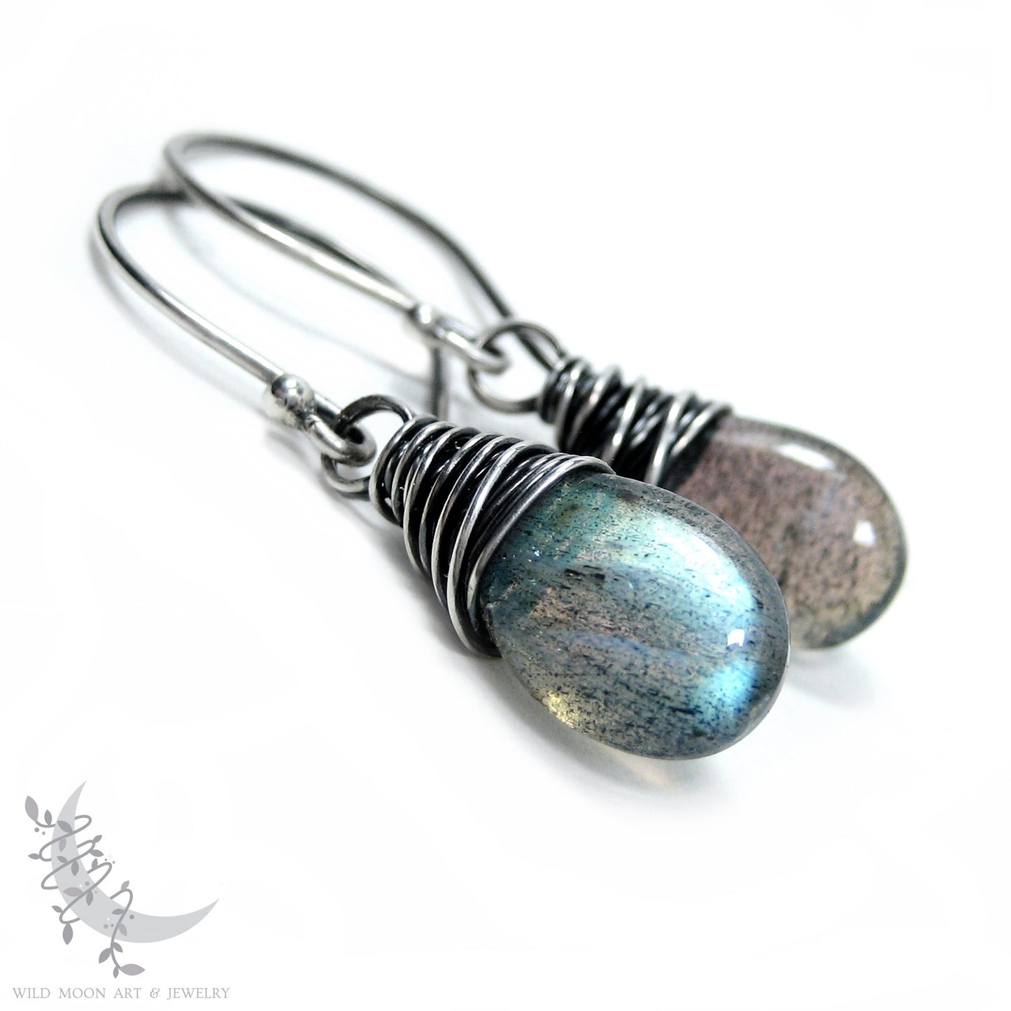 Labradorite Earrings · Sterling Silver Dangle Earrings, Smooth