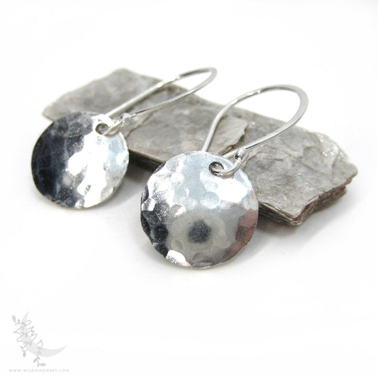 Hand Hammered Sterling Silver Earrings · Tiny Minimalist Upcycled Silver Coin Dangle Earrings