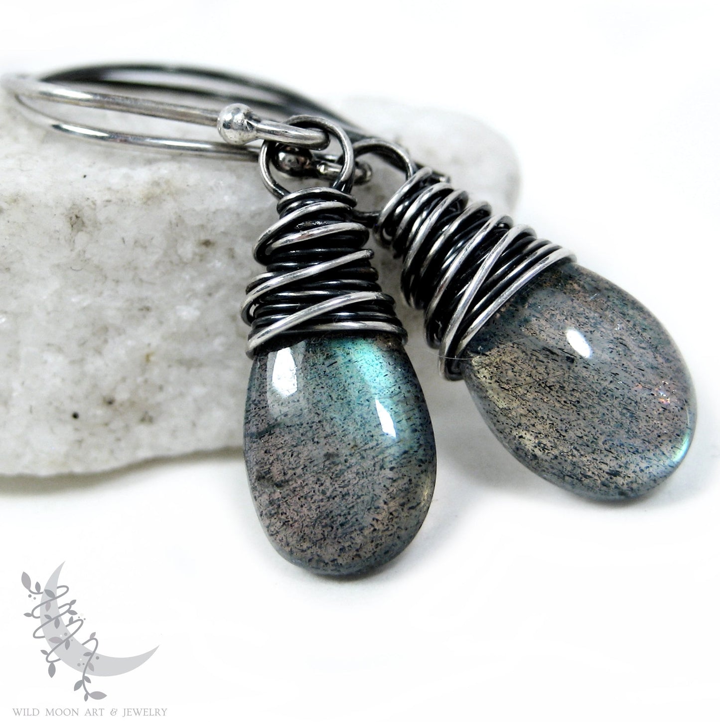Labradorite Earrings · Sterling Silver Dangle Earrings, Smooth