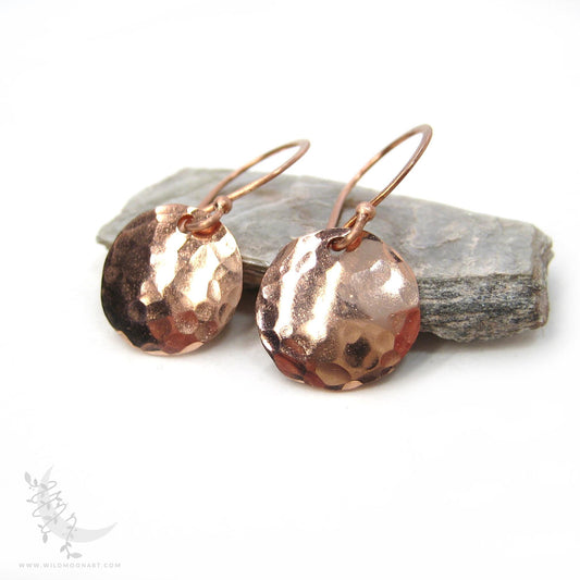 Copper Earrings · Tiny Hand Hammered Raw Copper Coin Dangle Earrings