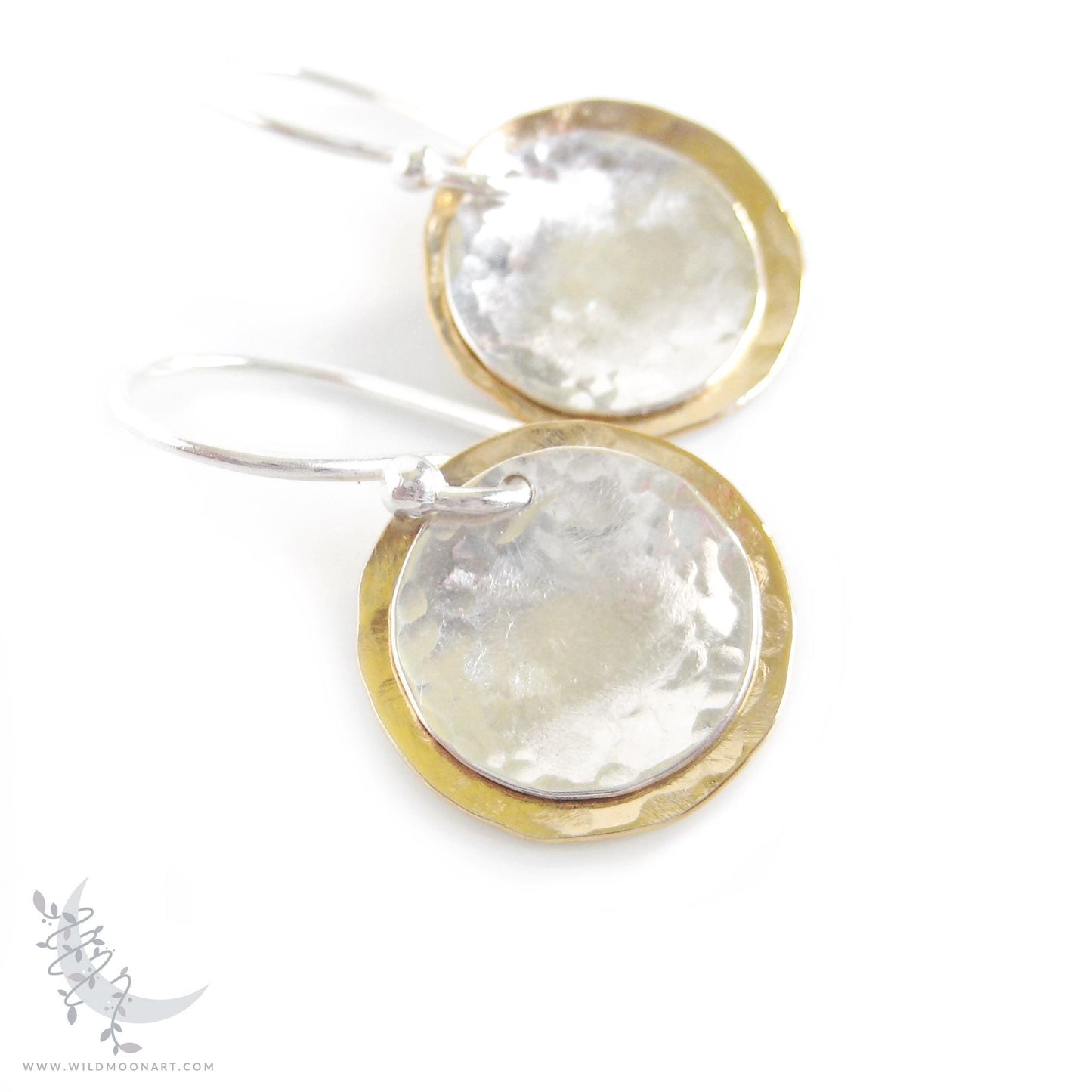 Gold & Sterling Silver Earrings · Mixed Metal Hand Hammered 14k Gold Filled Coin Dangle Earrings