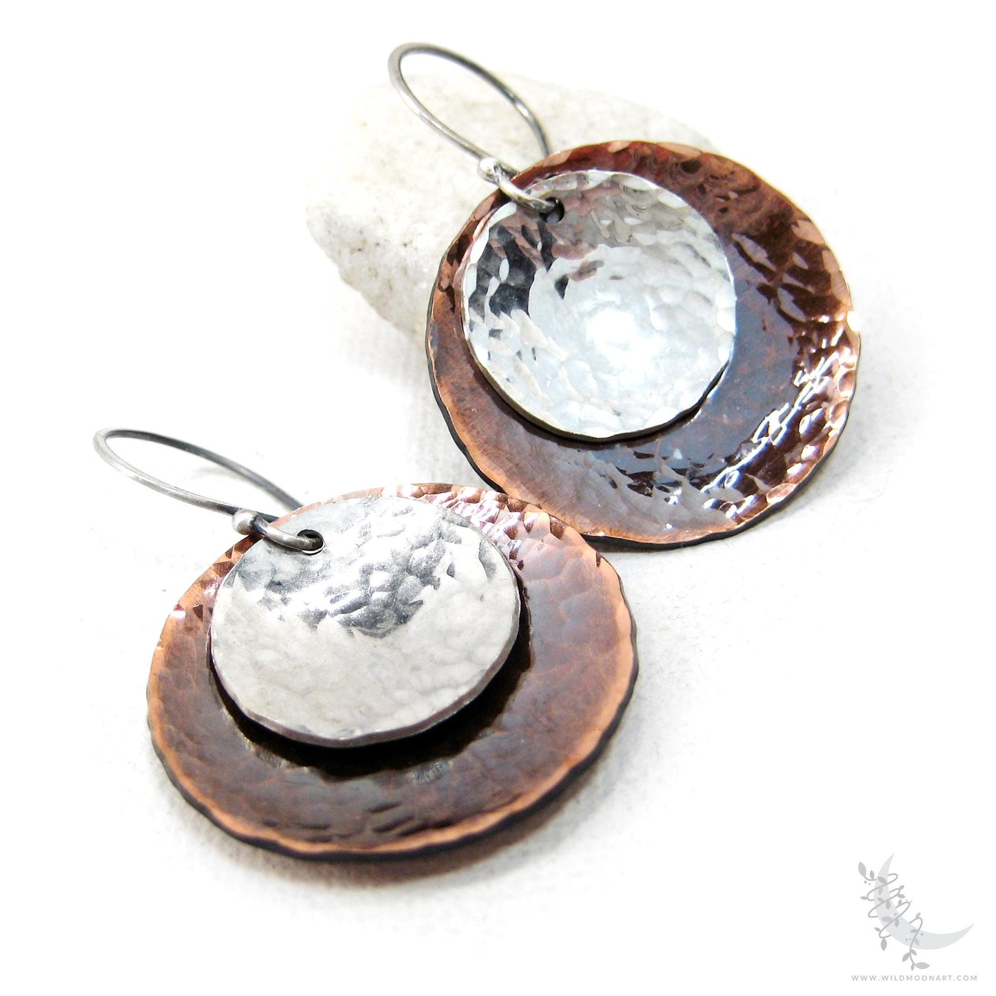 Mixed Metal Copper & Sterling Silver Earrings · Antiqued & Hand Hammered (lg)