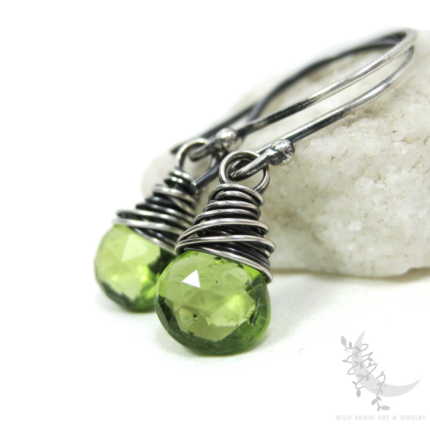 Dainty Peridot Earrings · Sterling Silver Dangle Earrings