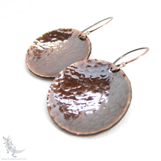 Copper Earrings · Antiqued & Hand Hammered Coin Dangle Earrings (lg)