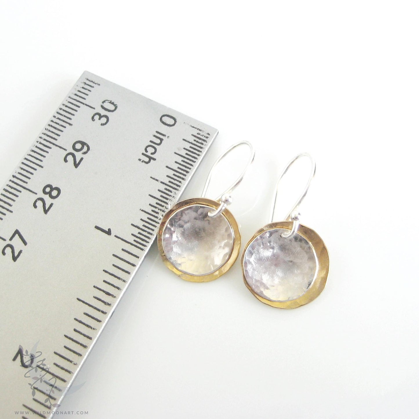 Gold & Sterling Silver Earrings · Mixed Metal Hand Hammered 14k Gold Filled Coin Dangle Earrings