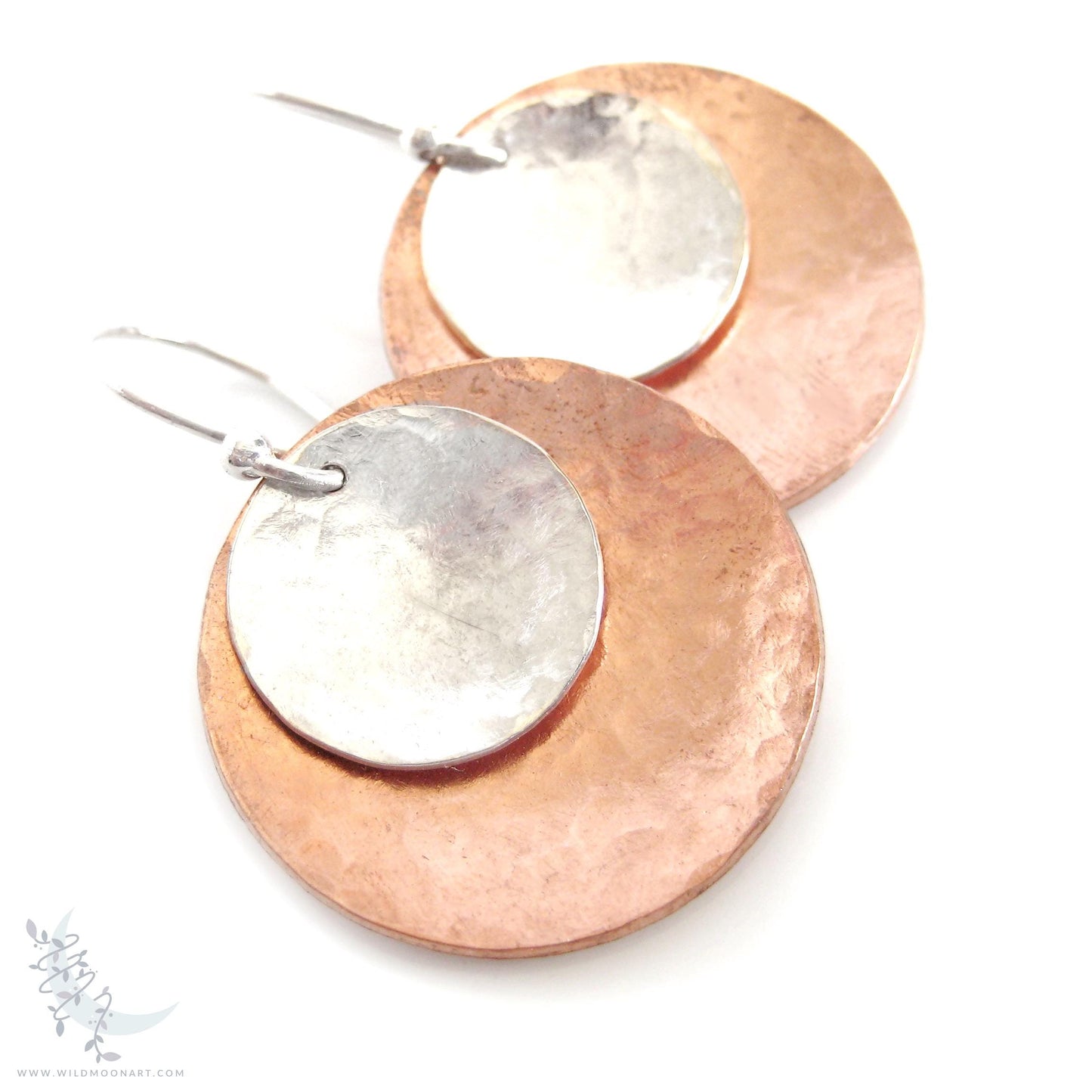 Mixed Metal Copper & Sterling Silver Earrings · Hand Hammered Coin Dangle Earrings (lg)