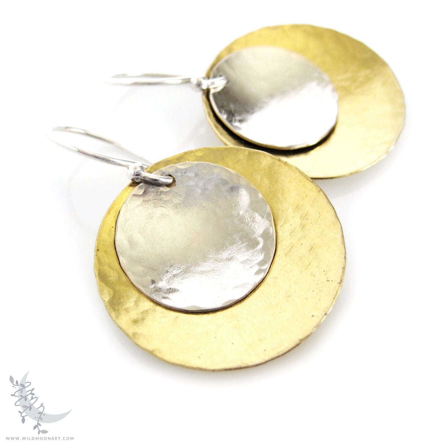 Mixed Metal Brass & Sterling Silver Earrings · Hand Hammered Coin Dangle Earrings (lg)