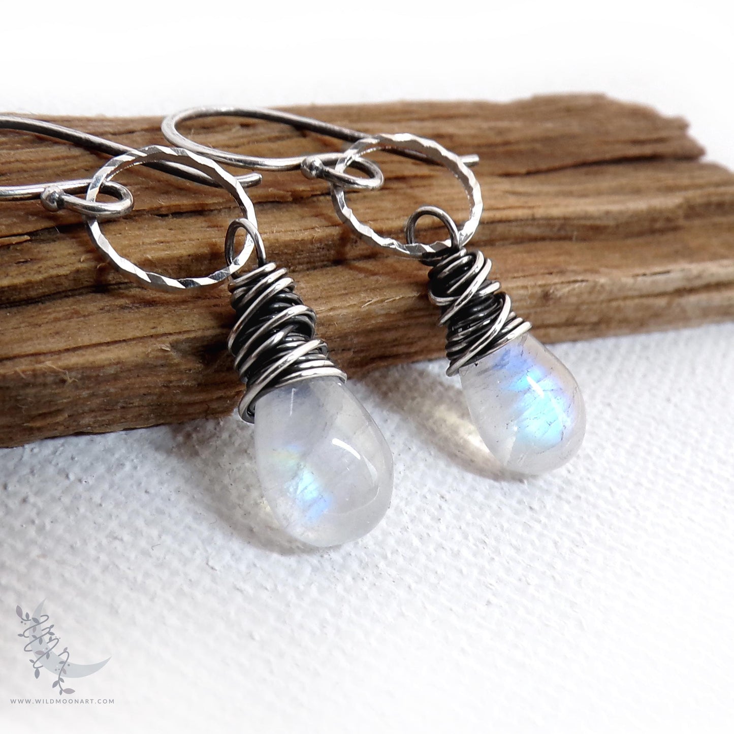 Dainty Moonstone Earrings · Sterling Silver Dangle Earrings