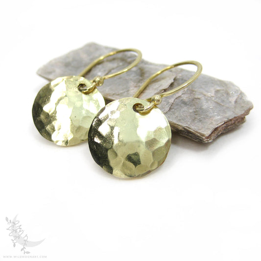 Hand Hammered Brass Earrings · Tiny Minimalist Coin Earrings