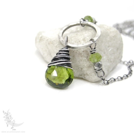 Peridot Necklace · Hammered Sterling Silver Peridot Pendant