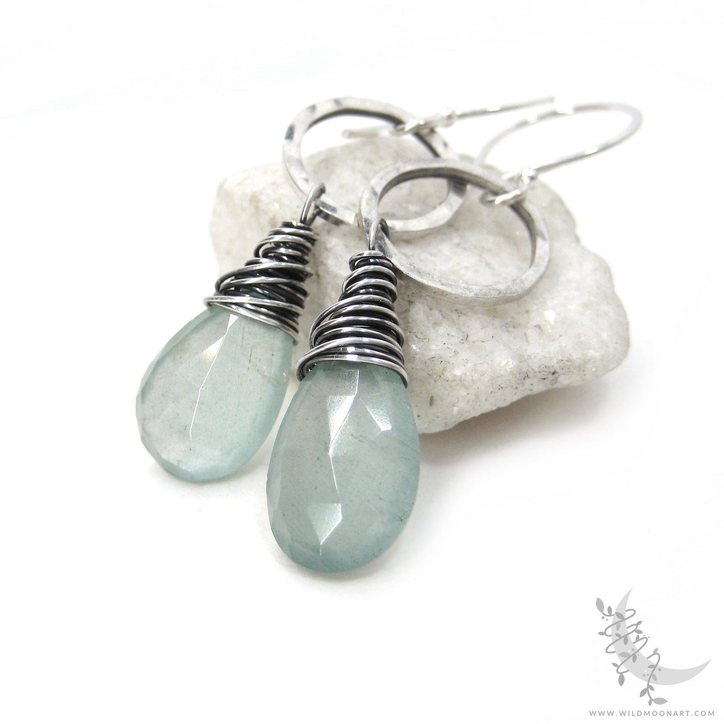 Aquamarine Earrings · Hammered Sterling Silver Dangle Earrings
