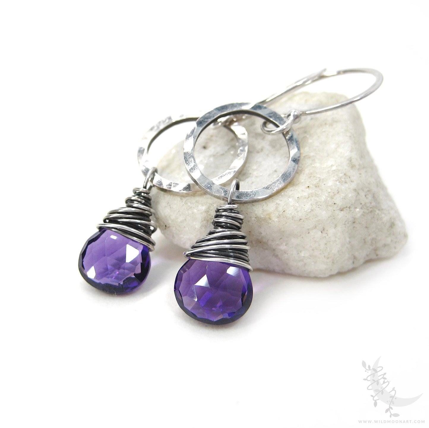Amethyst Earrings · Hammered Sterling Silver Dangle Earrings