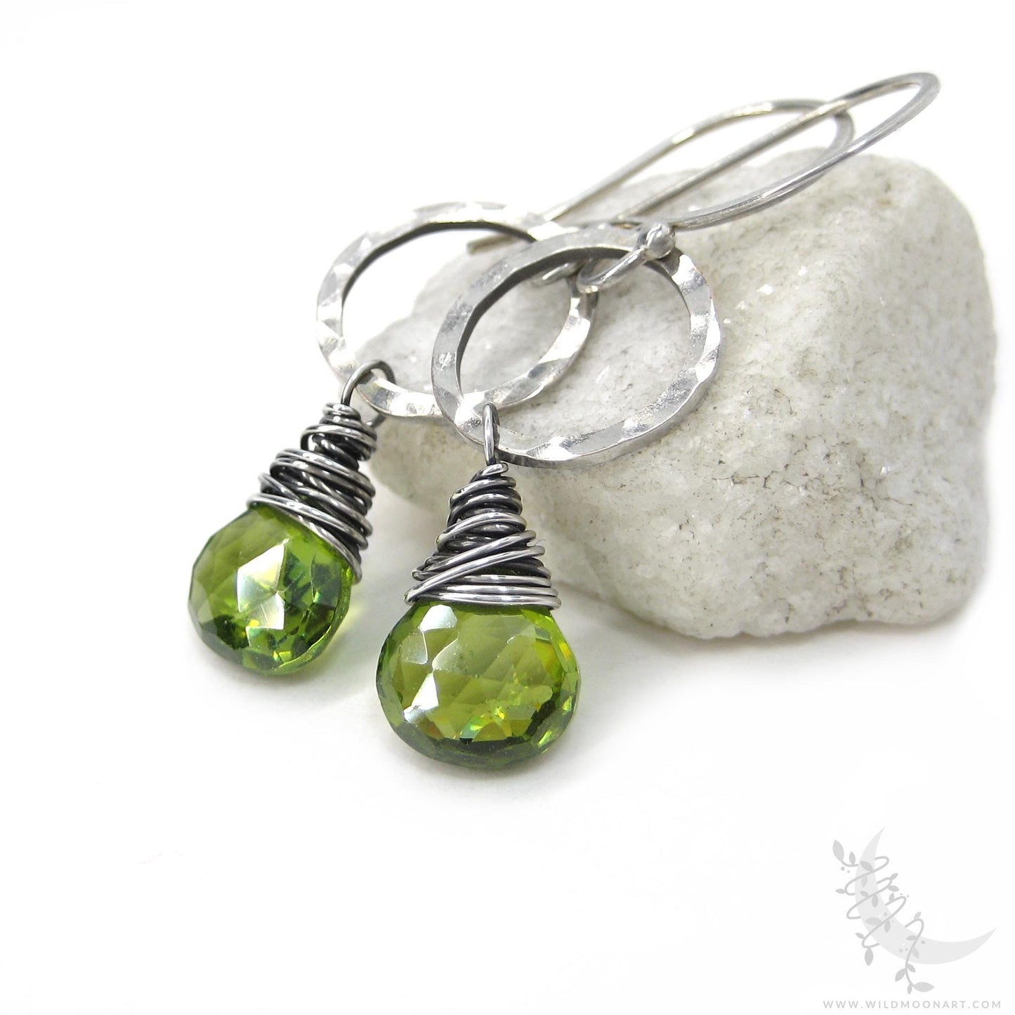 Peridot Earrings · Hammered Sterling Silver Peridot Dangle Earrings