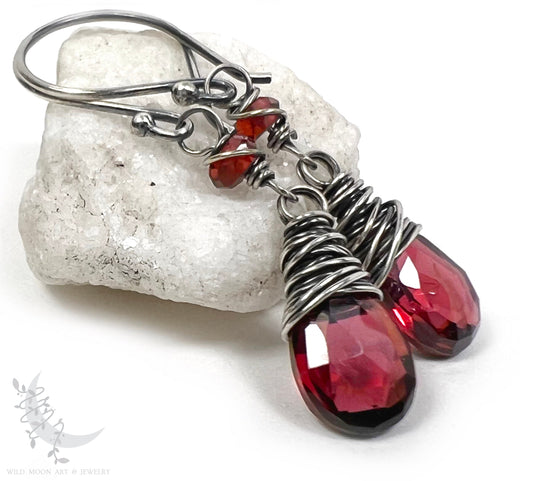 Garnet Sterling Silver Dangle Earrings · Petite Gemstone Earrings