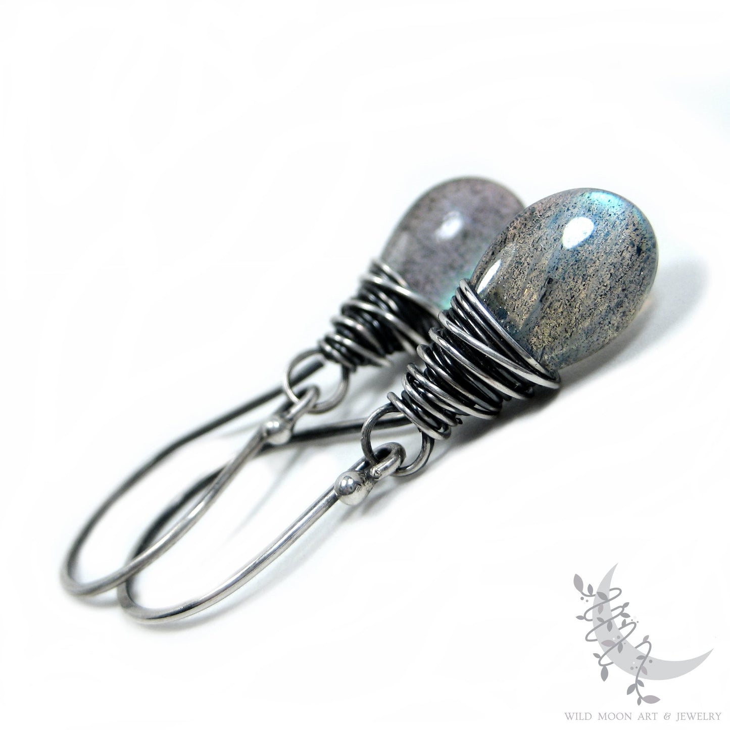 Labradorite Earrings · Sterling Silver Dangle Earrings, Smooth
