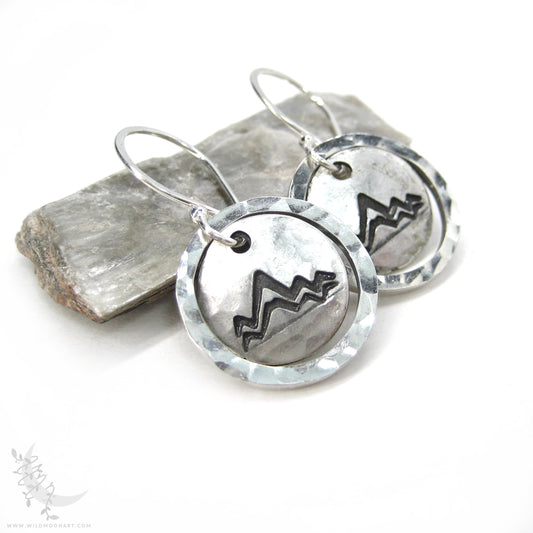 Mountain Earrings · Hand Hammered Sterling Silver Dangle Earrings