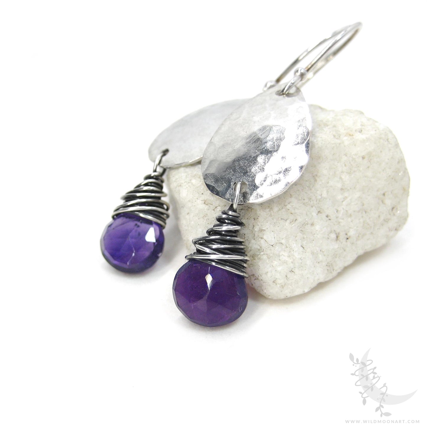 Amethyst Earrings · Hammered Teardrop Sterling Silver Dangle Earrings