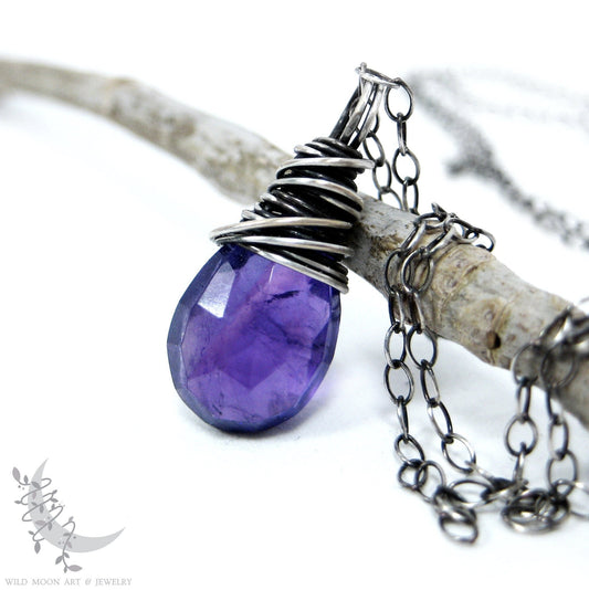 Dainty Amethyst Necklace, Sterling Silver Purple Amethyst Pendant