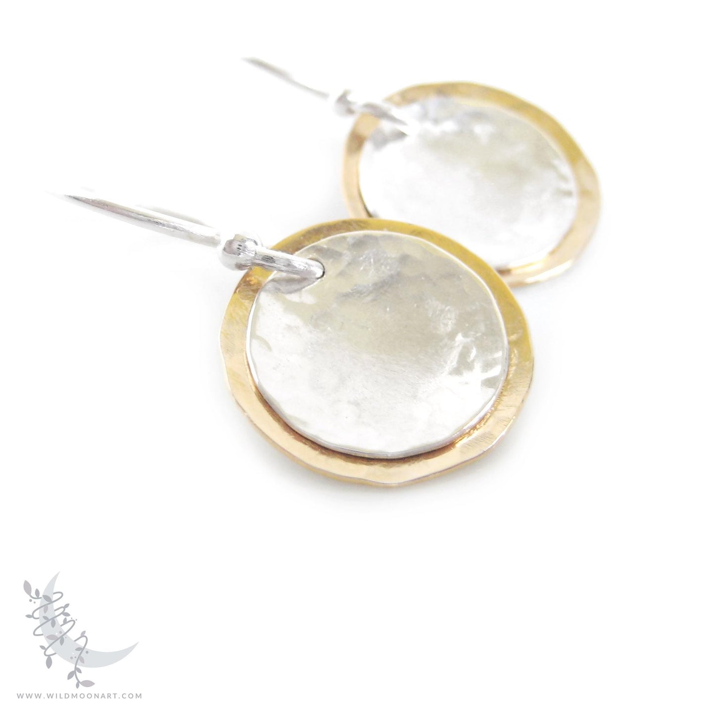 Gold & Sterling Silver Earrings · Mixed Metal Hand Hammered 14k Gold Filled Coin Dangle Earrings