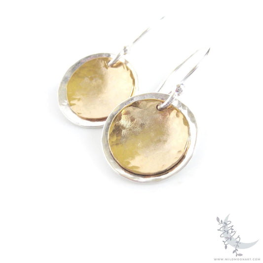 Silver & Gold Earrings · Mixed Metal Hammered 14k Gold Filled & Sterling Silver Dangle Earrings