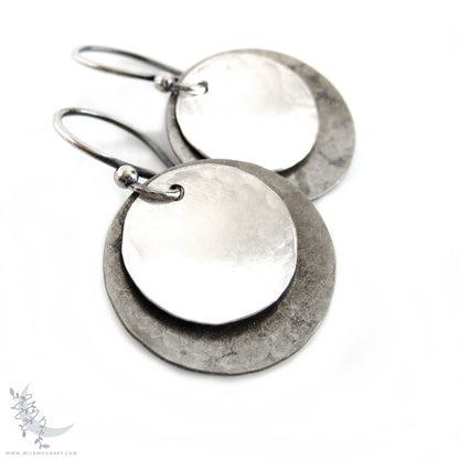 Sterling Silver Earrings · Mixed Metal Hammered Two Tone Silver Dangle Earrings (m)