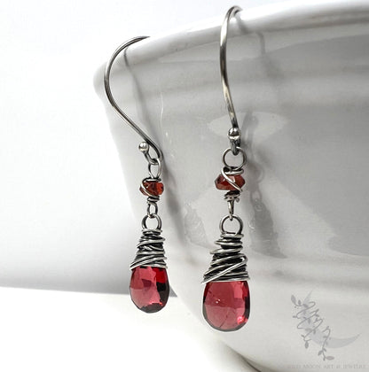 Garnet Sterling Silver Dangle Earrings · Petite Gemstone Earrings