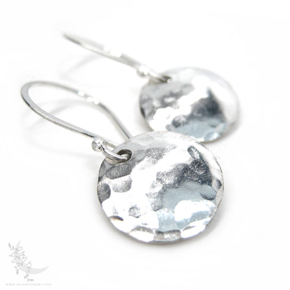 Hand Hammered Sterling Silver Earrings · Tiny Minimalist Upcycled Silver Coin Dangle Earrings
