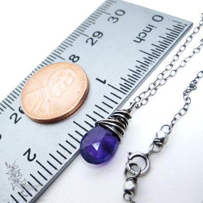 Dainty Amethyst Necklace, Sterling Silver Purple Amethyst Pendant