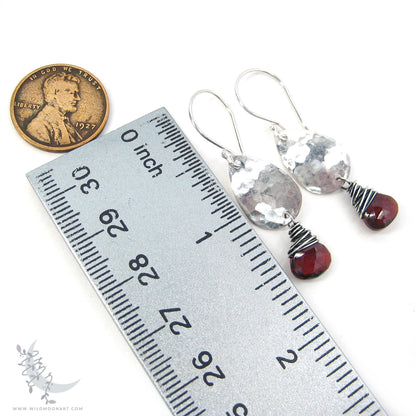 Garnet Earrings · Hammered Teardrop Sterling Silver Dangle Earrings