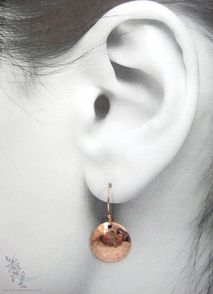 Copper Earrings · Small Hand Hammered Raw Copper Coin Dangle Earrings (s)