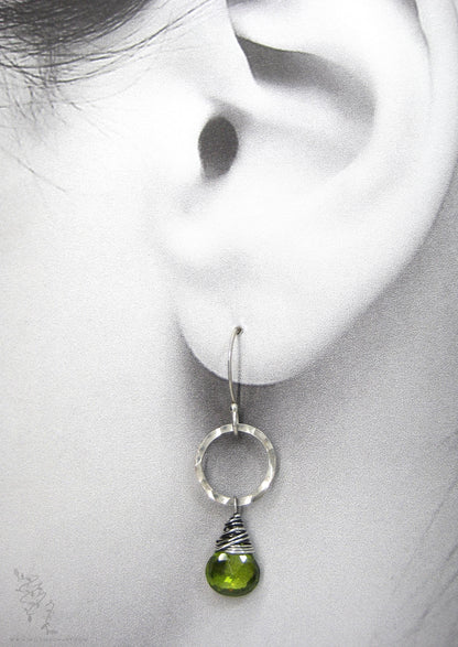 Peridot Earrings · Hammered Sterling Silver Peridot Dangle Earrings