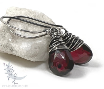 Dainty Garnet Earrings · Sterling Silver Dangle Earrings