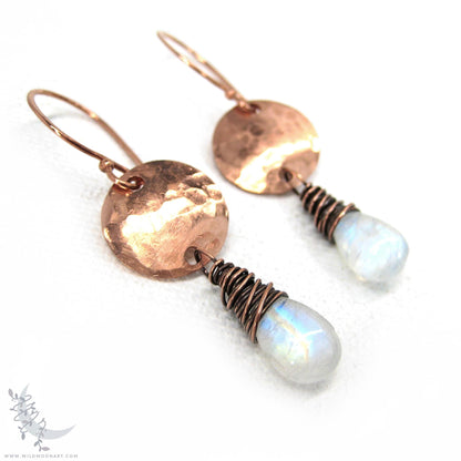 Moonstone Earrings · Hammered Copper Dangle Earrings